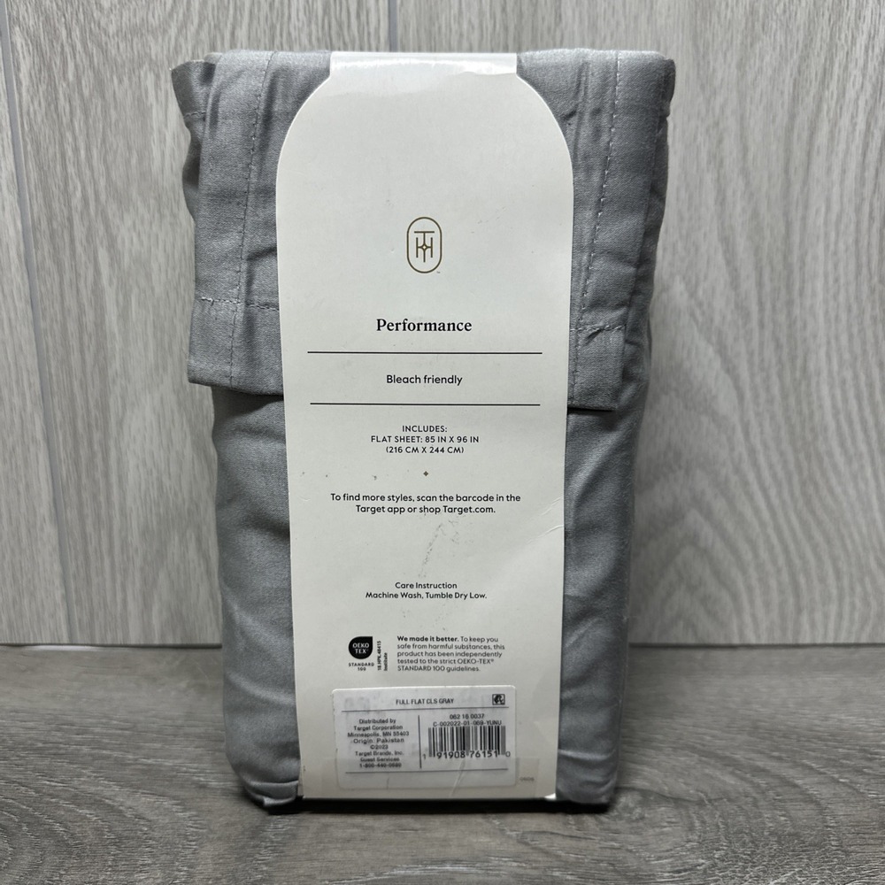 Threshold Performance Flat Sheet Full Gray NEW 400 Thread Count Cotton Sateen